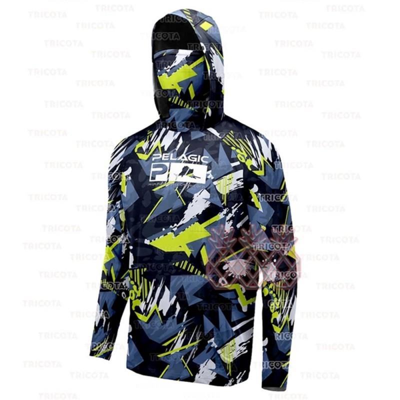 Mens Long Sleeve UV Protection Fishing Hoodie With Face Cover Quick-Dry Breathable Outdoor Apparel Anglers