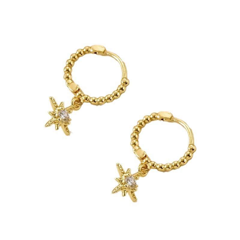 18k fashion earrings women's octagram inlaid zircon design stud earrings simple versatile ear buckles