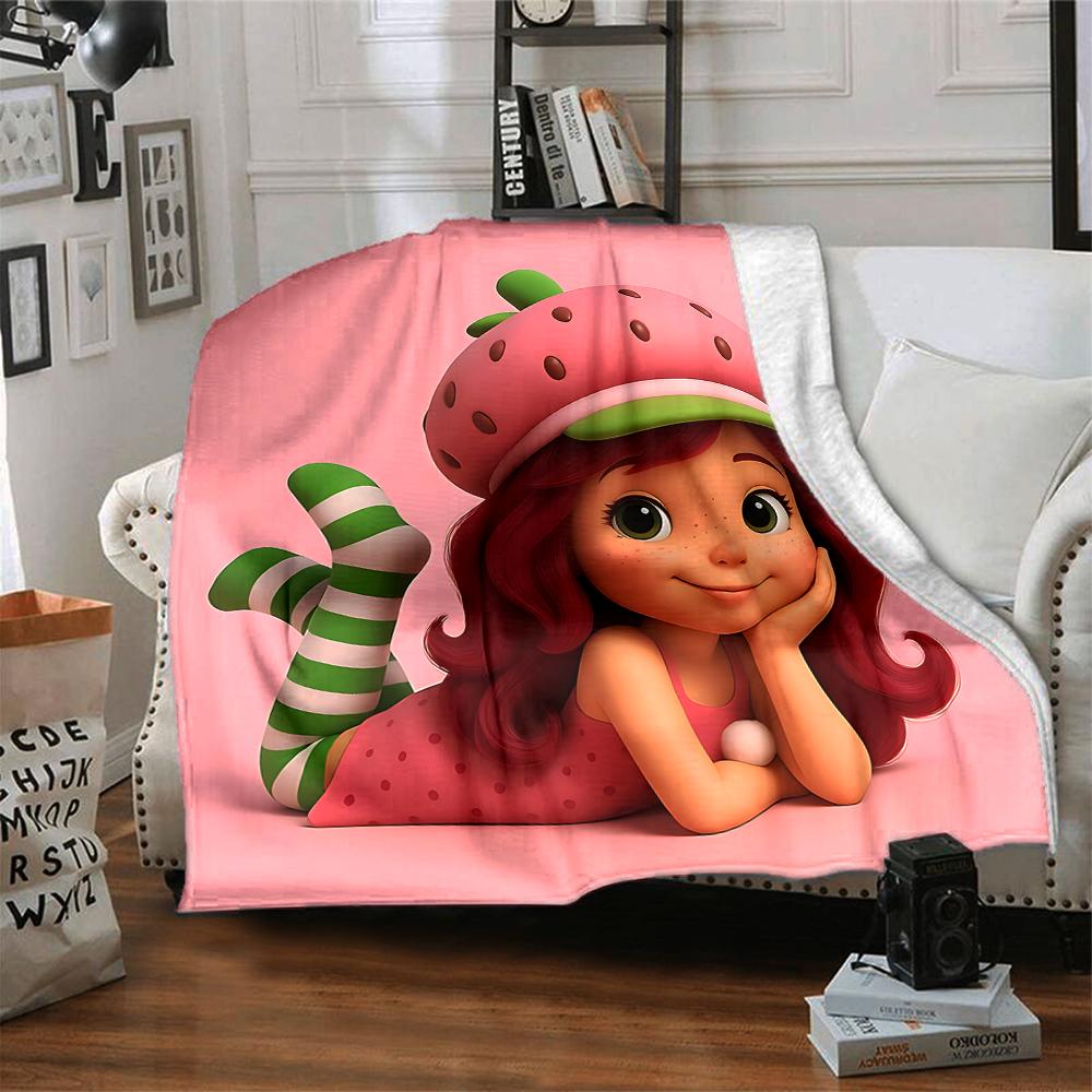 1Pc Strawberry Shortcake'S Sweet Adventure Blanket For Couch Bed Plush Cozy Fuzzy Blanket Super Soft Warm Blankets For Fall And Winter 0918257