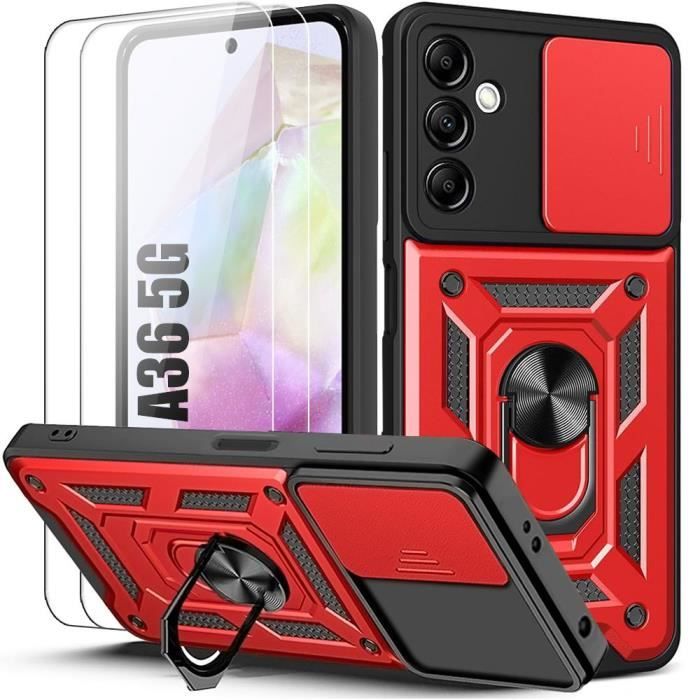 Coque de protection - Booling - pour Samsung Galaxy A36 - Rouge - Antichoc - Support caméra coulissant