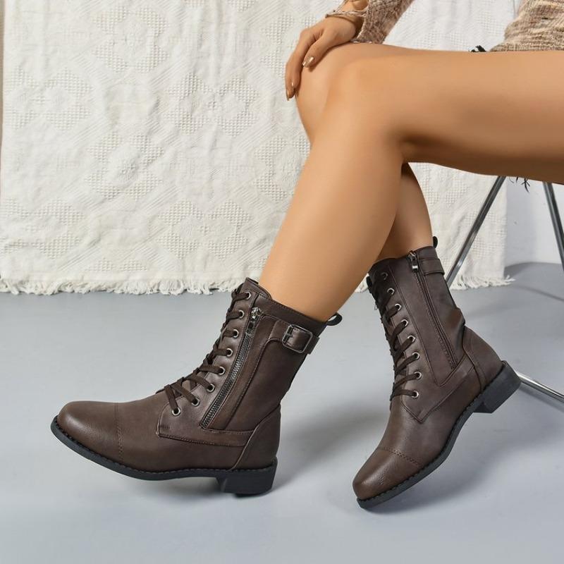 2026 Hot Sale Ladies Shoes Mid-Calf Women's Boots Fashion Side Zipper Modern Boots Women New Lace-up Plus Size Shoes for Women