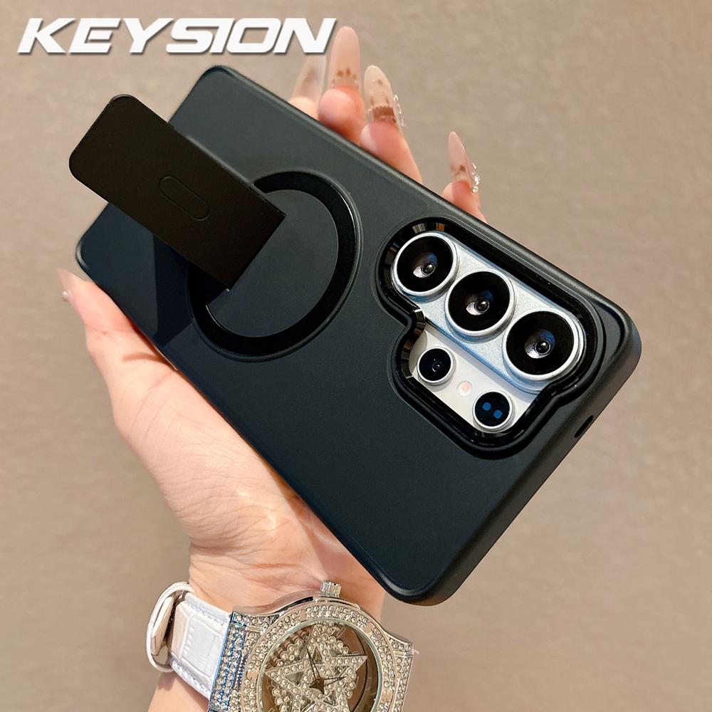 KEYSION Stoßfeste matte durchscheinende Hülle für Samsung Galaxy S26 Ultra 5G S26+ Plus Ständer Kabelloses Laden Handy-Rückseite