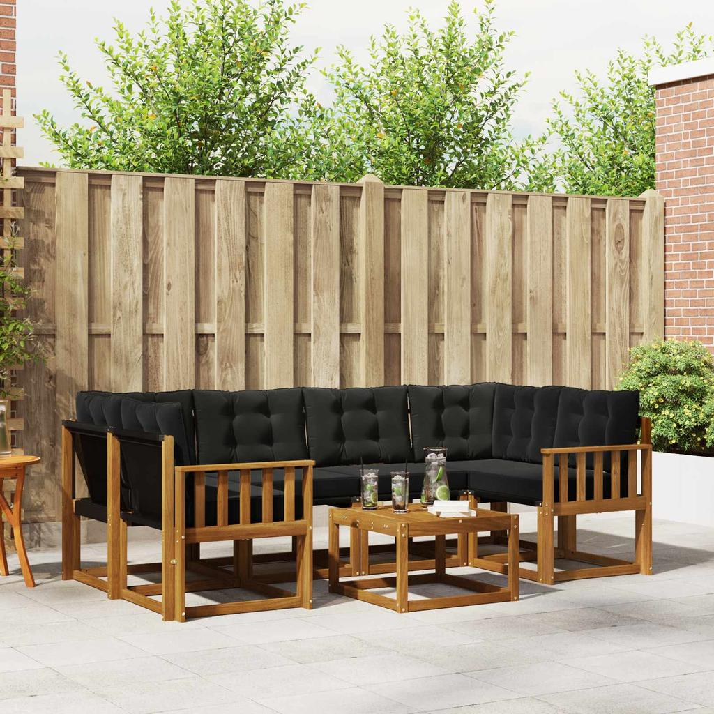 Outdoor Sofa Set with Cushions 7 pcs Natural and Black