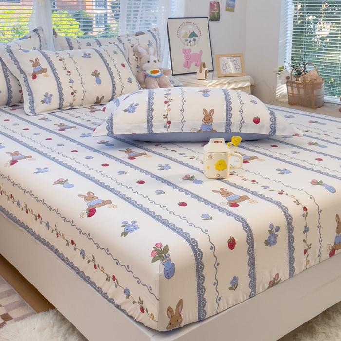 1pc 100%Cotton Bed Sheet Flower Printed Mattress Cover Single/Queen/King Fitted Bedsheet Double Bed Sheets (without pillowcase)