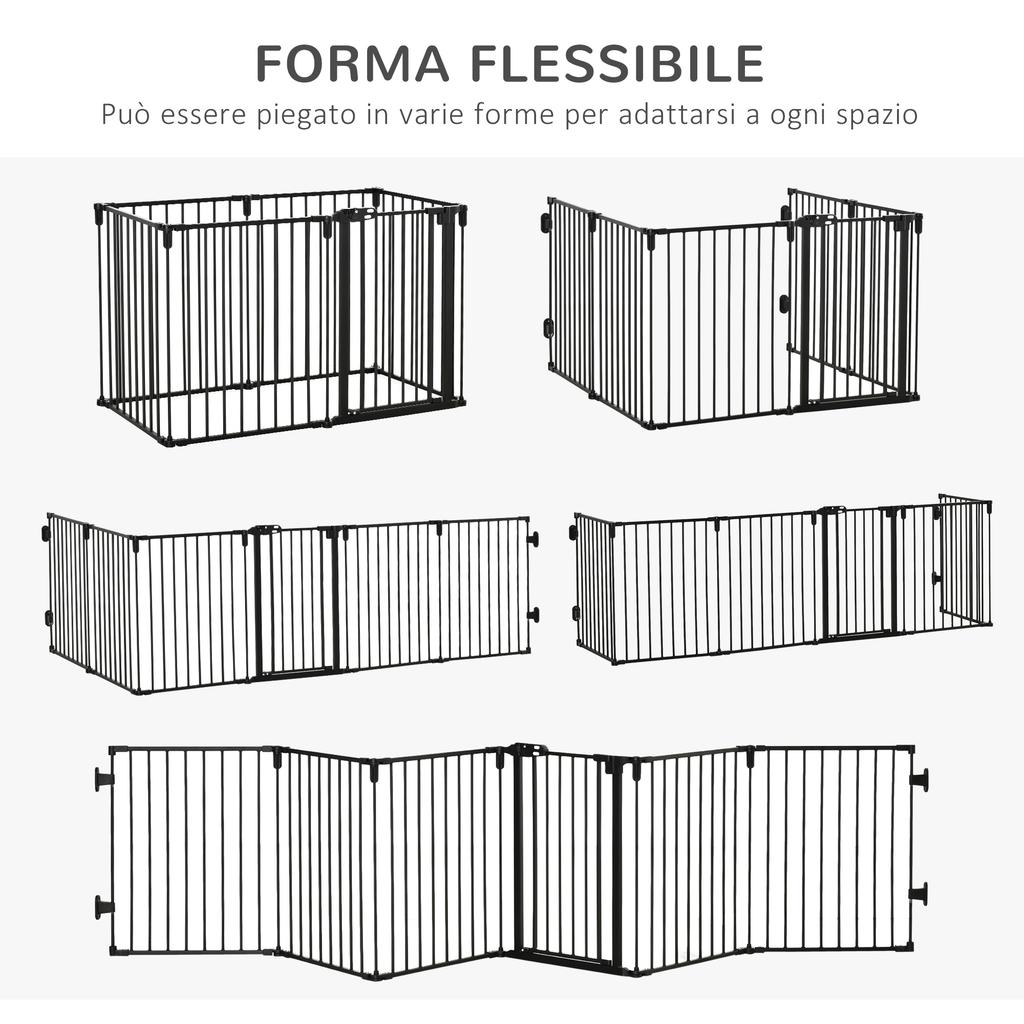 6-Section Folding Safety Gate, Steel Dog Barrier, Self-Locking and Locking System, Black