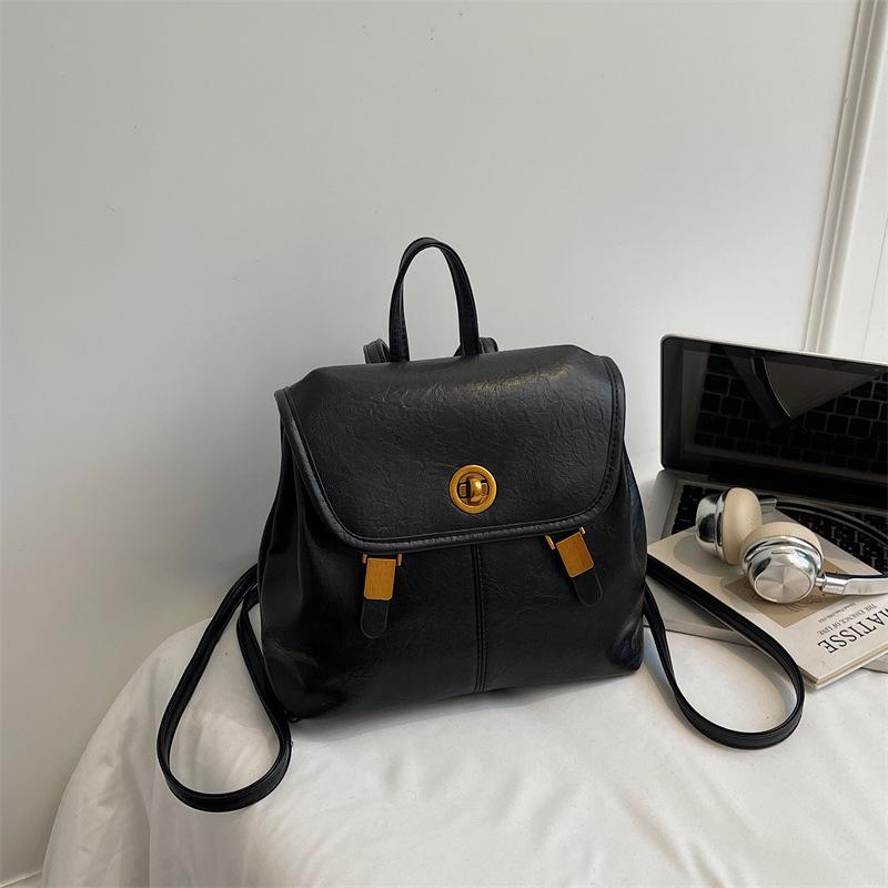 Schoolbag Casual Simple Backpack Women's 1011 New Trendy Commuter Backpack Daily Versatile Large Capacity Soft Leather Popular School Bag