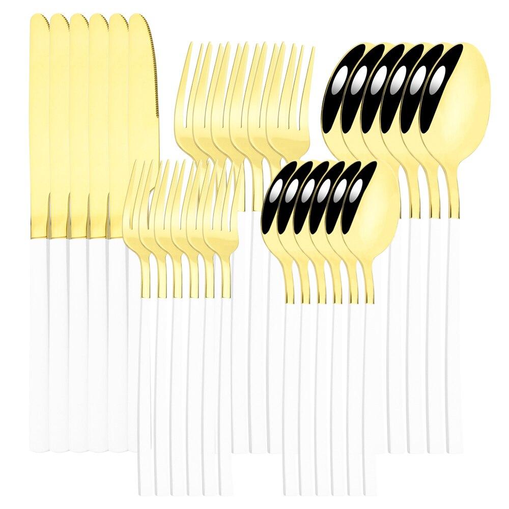 30pcs Black Gold Western Dinnerware Set Stainless Steel Cutlery Set Knife Dessert Fork Spoon Tableware Set Flatware Silverware