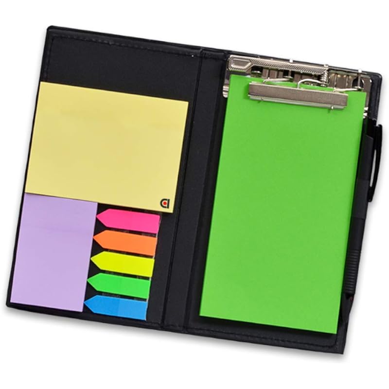 COI Notepad Memo Holder Desk Organizer with Colorful Sticky Notes Stationery Gift Set with Pen (Neon Green)