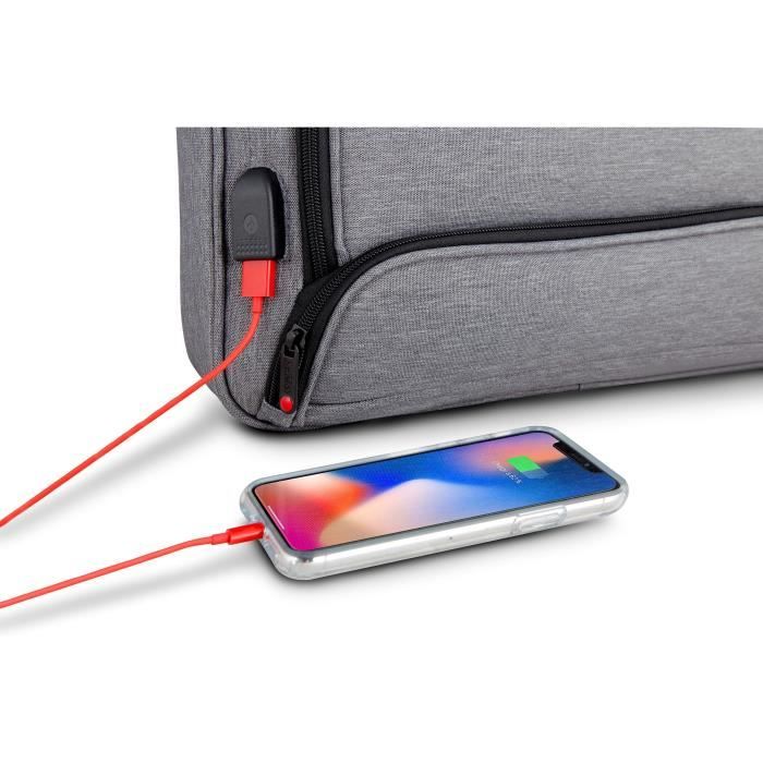 URBAN FACTORY Sacoche pour PC Portable MTE15UF - 15,6'' - Port USB et câble pour smartphones et tablettes - Gris chiné