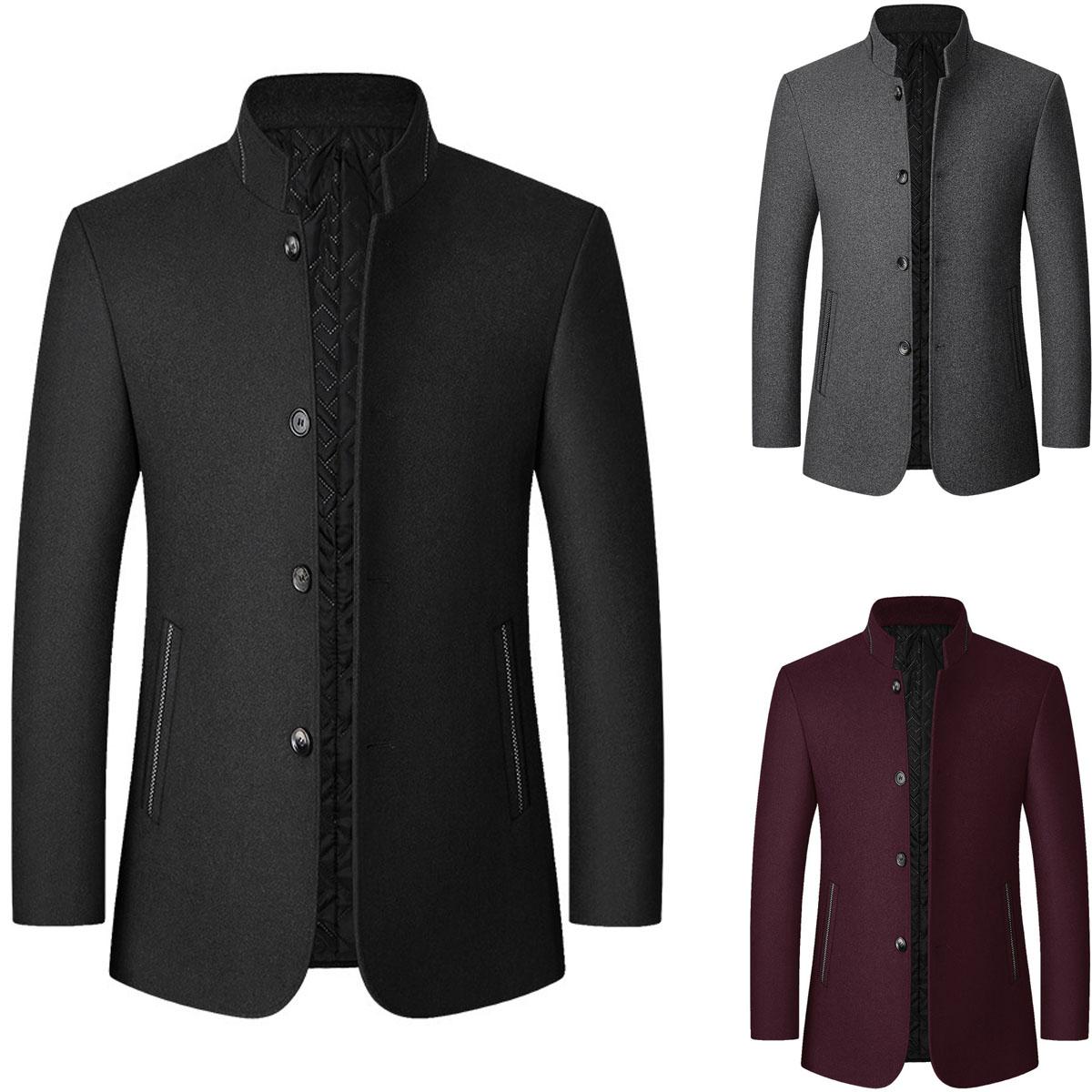 

Мужская осенне-зимняя деловая шерстяная ветровка с воротником-стойкой, папина шерстяная мужская куртка