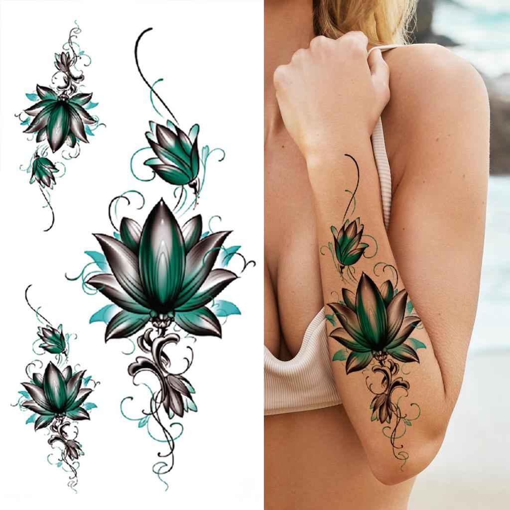 Realistische Nep Pioenroos Tijdelijke Tatoeages Voor Vrouwen Meisje Zwarte Roos Olifant Bloemen Tatoeage Sticker Tijger Anemoon Tatoeages Halfmouw