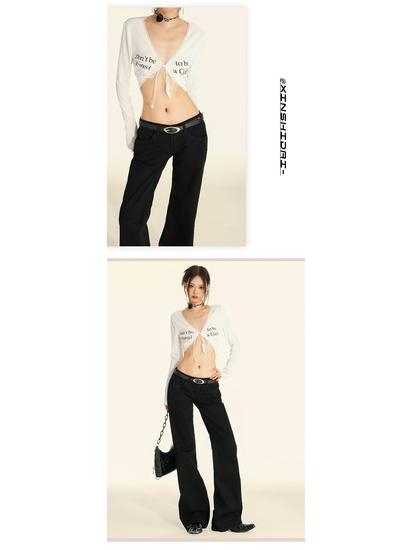 2024 Autumn Women's American Hottie Low Waist Wide-Leg Straight Floor-Length Jeans