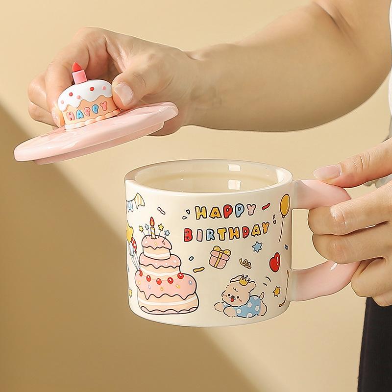 Cute Birthday Puppy Mug with Lid High Value Water Cup Ceramic Cup for Girls Birthday Gift Souvenir