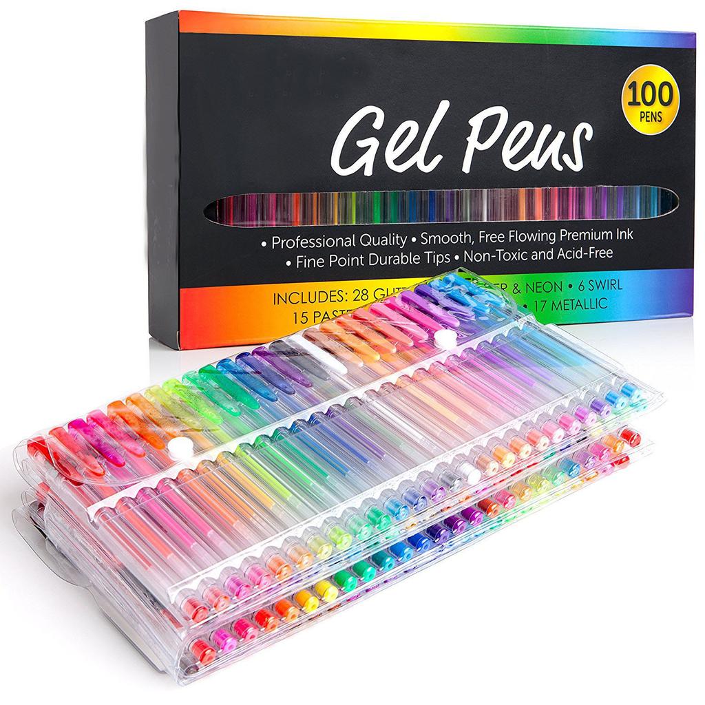 100 Colors Art Supplies Gel Pens for Adult Coloring Collection Drawing Scrapbooks Glitter Neon Pastel Metallic Fine Tips Ballpoint pen