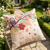 Whimsical Owl & Floral Throw Pillow Cover, Colorful Bird Cage Linen Cushion Cover for Boho & Kids Room Decor