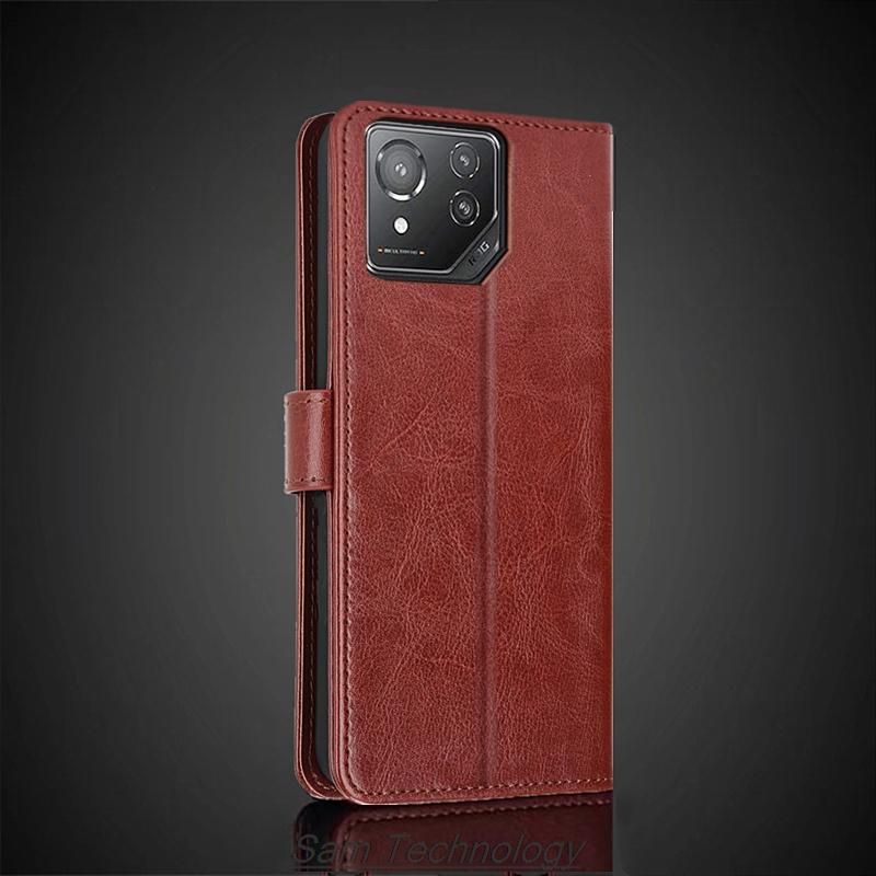 Card Holder Cover Case for ASUS ROG Phone 8 Pro / ROG8 Pro Pu Leather Flip Cover Retro Wallet Phone Case Business Fundas Coque