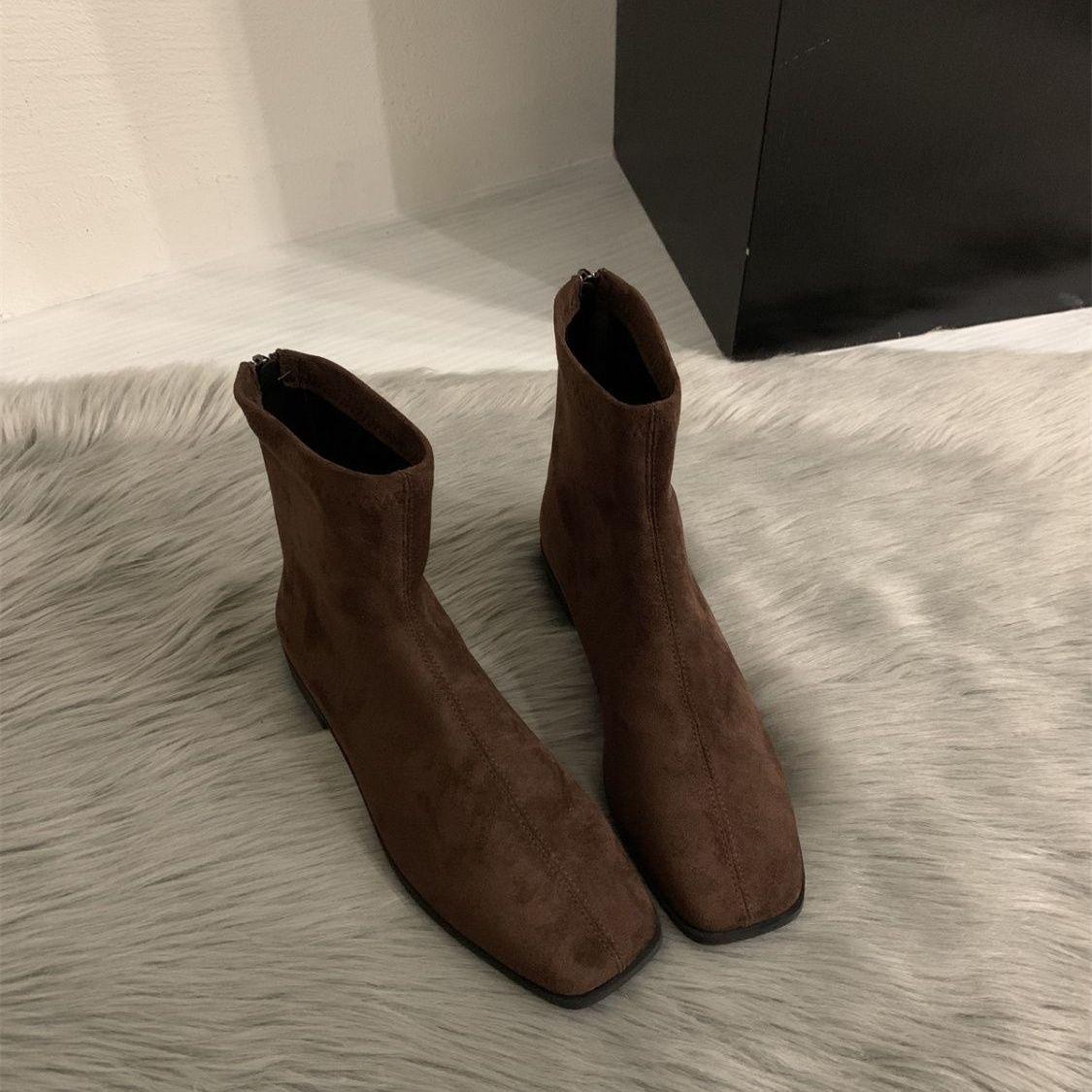

Мужские минималистичные корейские ботильоны из замши на массивном каблуке 2025 года с флисовой подкладкой, универсальный стиль Мартин для осени/зимы EU 41