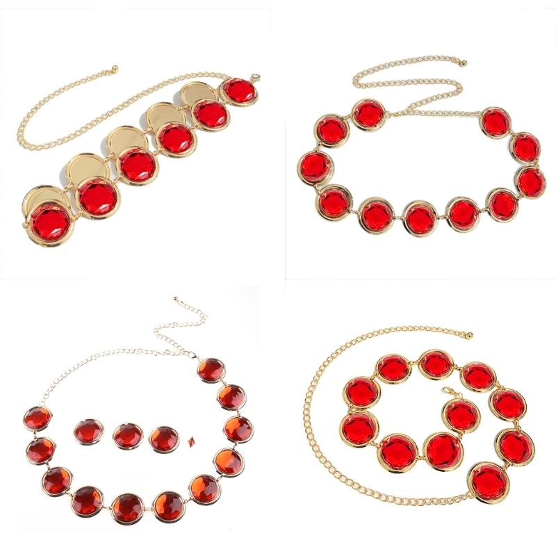 Red Crystal Waist Chain Belt Jewelry Belly Chain Decorative Belts For Women Dresses Red Waist Chain Raven