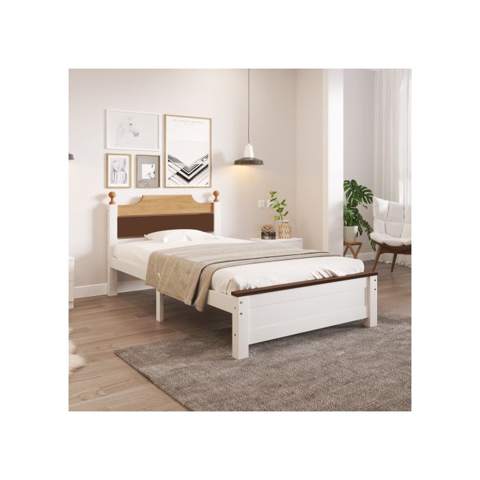 Lit simple - MUVOE - 90x200 cm - Bois massif - Couleur blanc - Design contemporain