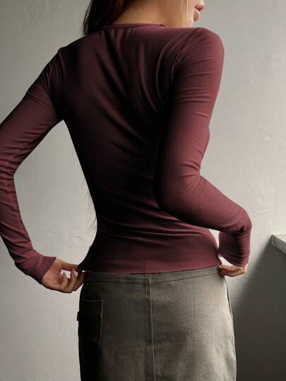 Spring Autumn Solid Color Spicy Girl Style Slim Fit Comfortable Versatile Skin Friendly High Elastic Long Sleeve Multi Color Top Shirt