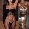 Sexy Lace Bodysuits Flashing Diamond Three-Point Lingerie Set Women Set Underwear Seduction Costume Racy Seamless Nightwear