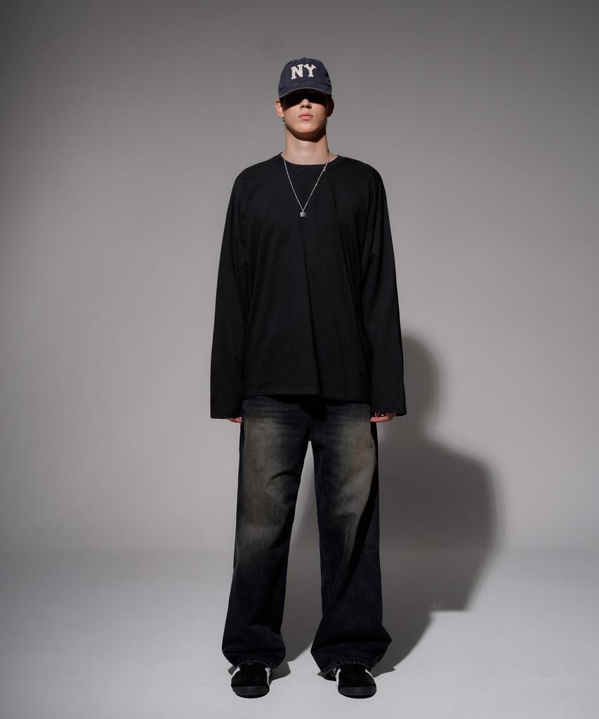 EZKATON New Season Pigment Long Sleeve T-Shirt Black Kmlt6811
