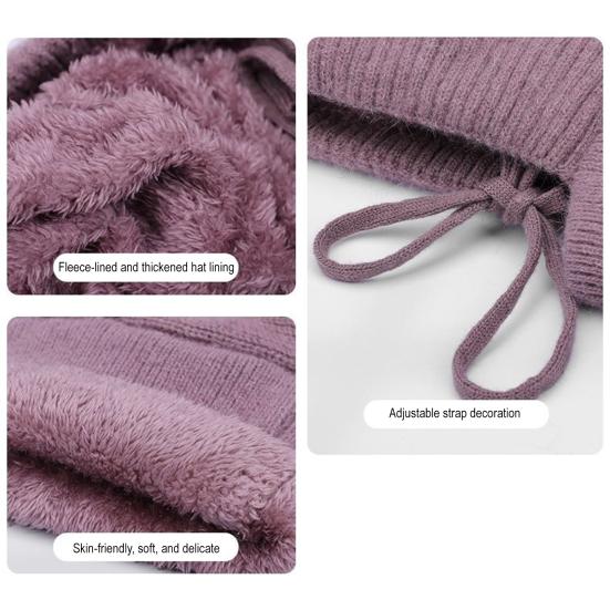 Gestrickte Wollmütze mit Schnürung zur Anpassung, Samtfutter, Gesichts- und Nackenschutz, Reitkopfbedeckung, Winterwärmemütze