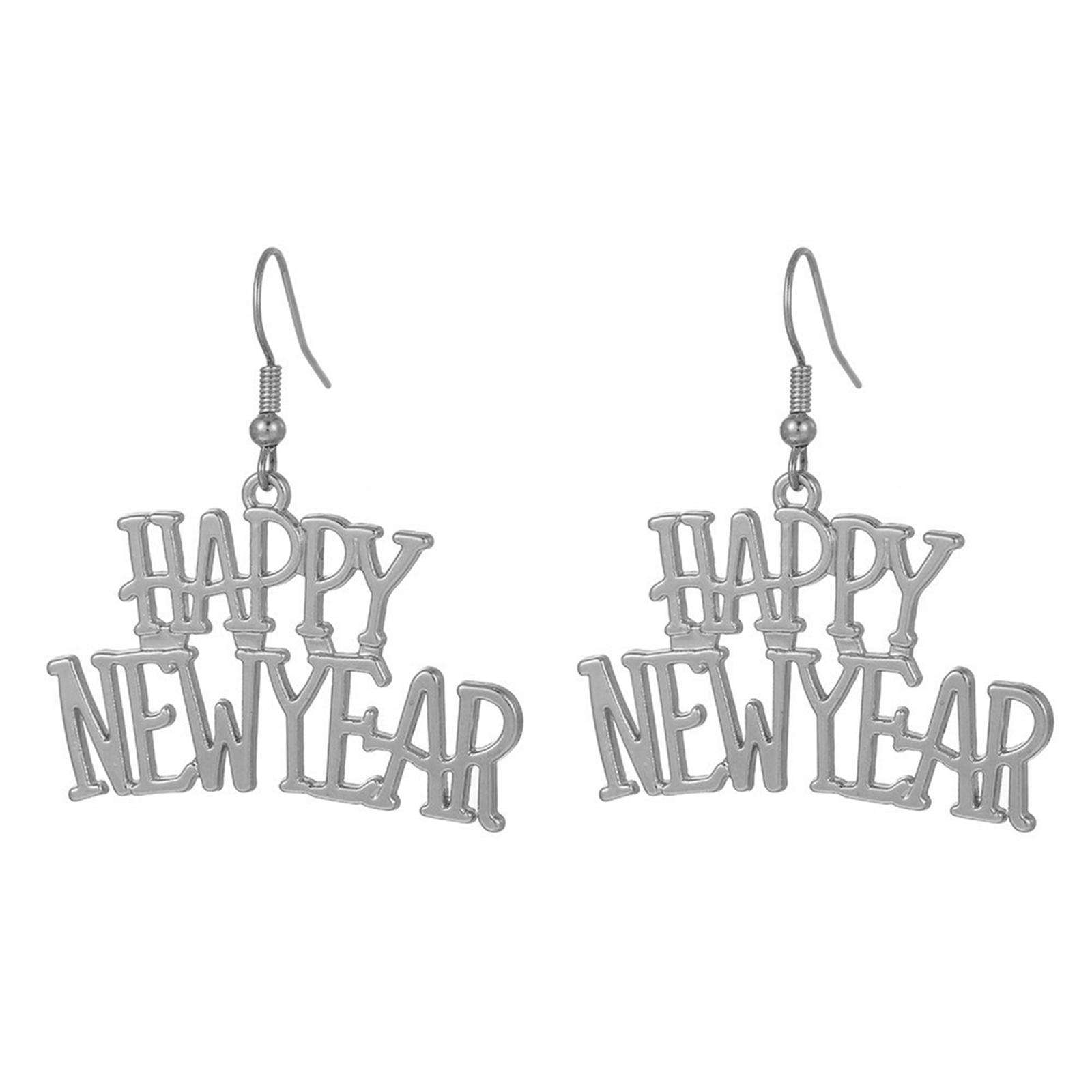 

Hollow Happy New Year Pendant Necklace Earrings Sweet Cool Collar Necklace Fashion Dangle Earrings Party Jewelry