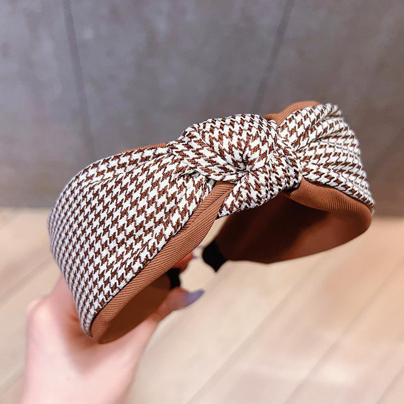 Wide Women Top Bow Knotted Hairbands Classic Plaid Headbands for Adult Daily Headwears Hair Hoop Accessories
