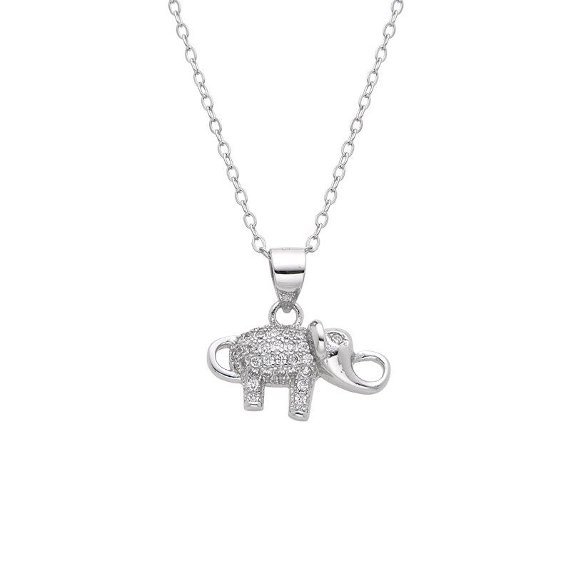 925 Sterling Silver Full Diamond Little Elephant Pendant Necklace for Women