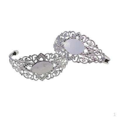 2 Piece DIY Filigree Flower Bracelets Bangle Blank Base Oval Cabochons Charms Bezel Tray Setting