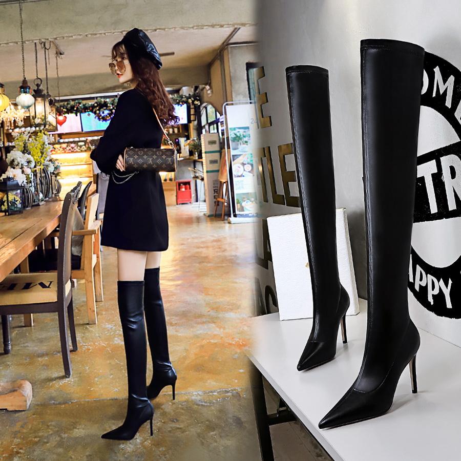 Fashion 2025 Sexy High heels over the knee boots women thigh high boots Ladies Autumn winter Long boots shoes woman Black Plus size 43