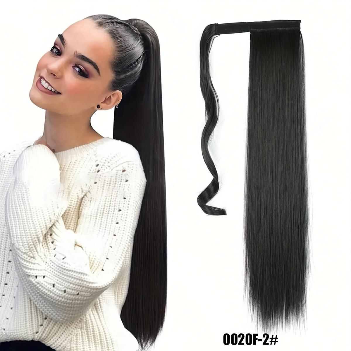 

Синтетический черный, коричневый длинный прямой хвостик, термостойкий обертывание вокруг хвоста, черный шиньон для женщин, повседневного использования 26inch