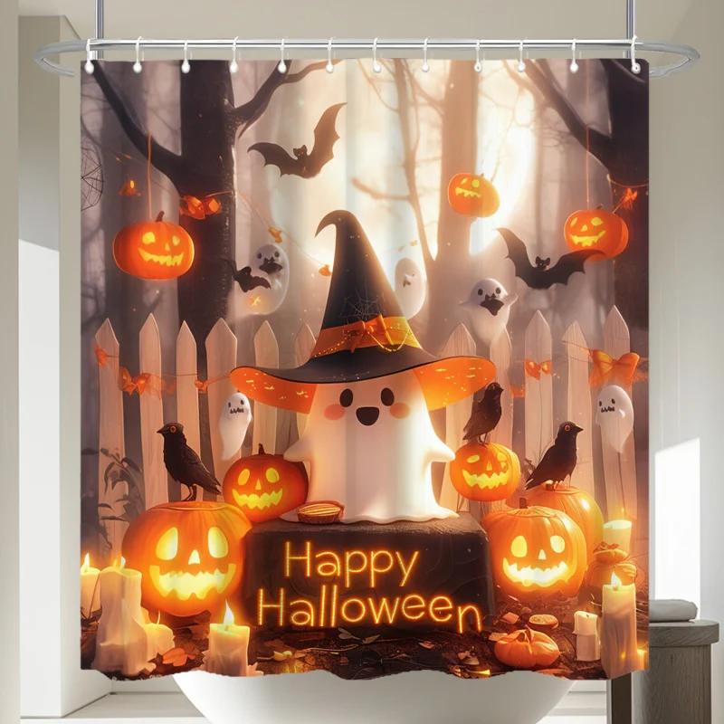 

Pumpkin Shower Curtain, Halloween Christmas Holiday Decoration, Autumn And Winter Home Decoration, Washable 48x72inch 120x180cm белый