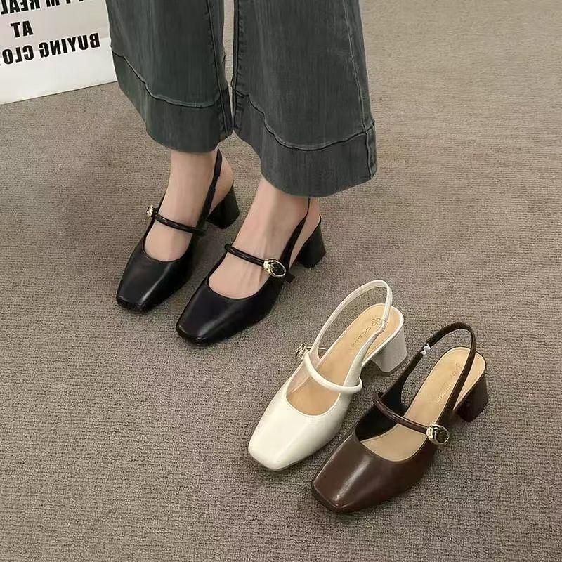 Versatile skirt soft sole one-word buckle Mary Jane single shoes 2025 new spring and summer outer wear thick heel bag head sandals women