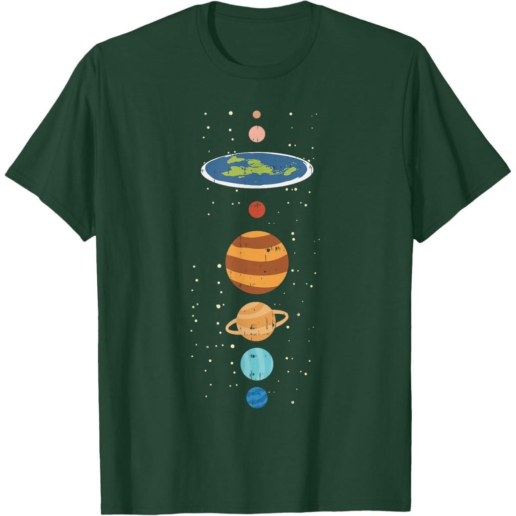 Flat Earth Planets Conspiracy Theory Funny Graphic T-Shirt Casual Cotton Tee