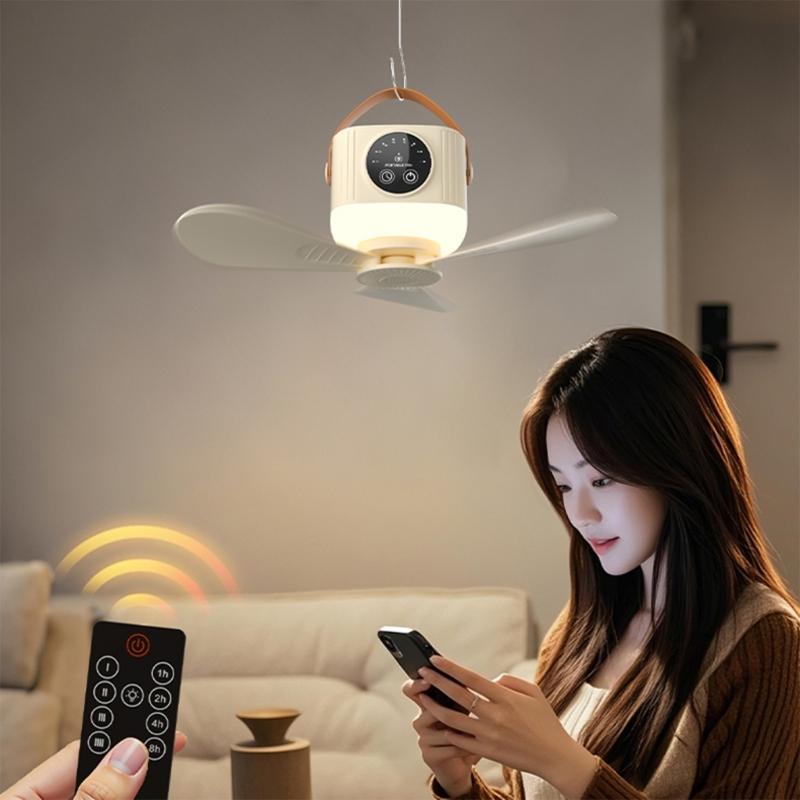 USB Hanging Fan Lamp For Outdoor Camping Car And Dormitories 4 Speed Setting And Timer Option Multiple Function