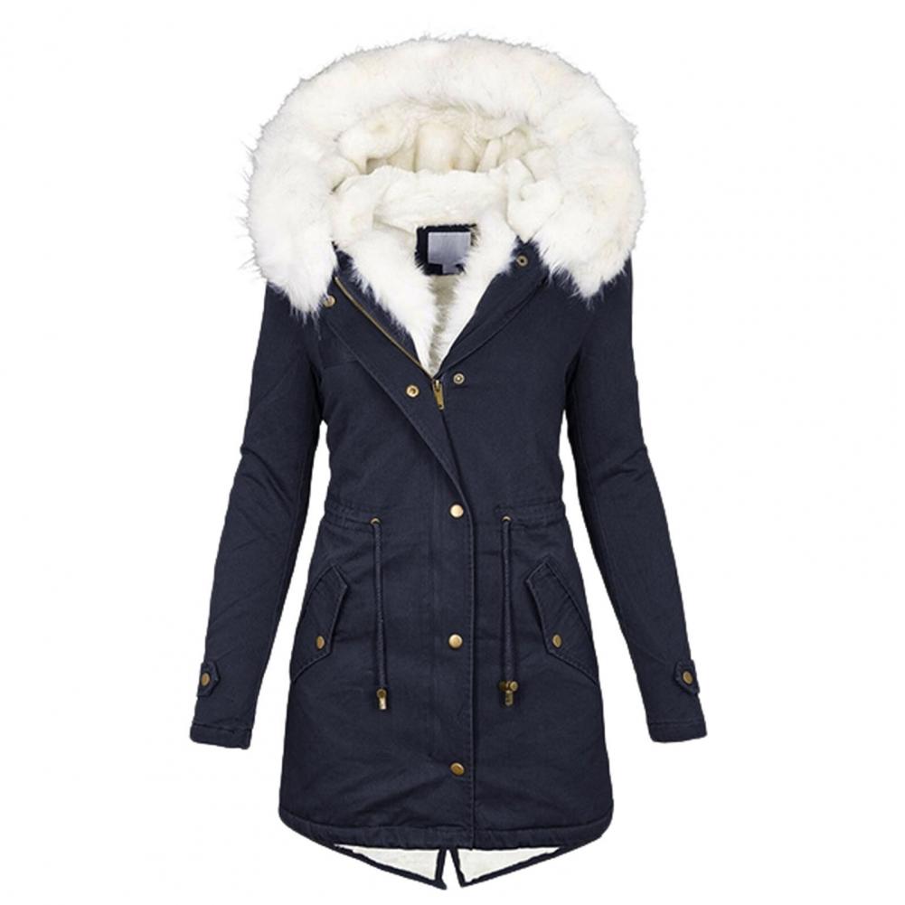 Classic Soft Zipper Buttons Closure Slim Fit Women Hooded Cotton Padded Mid-Length Overcoat Winter Jacket Cold Resistant