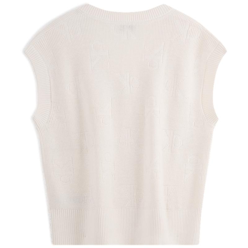 Calvin Klein Casual Minimalist Letter Jacquard V-Neck Knit Vest Women Vest Milk-White J224560