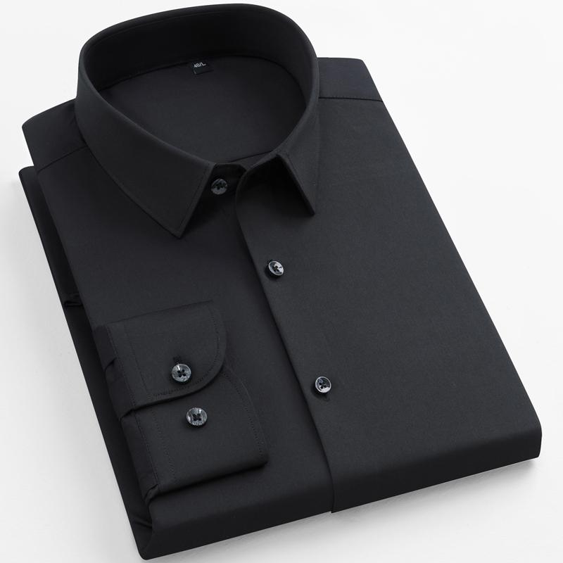 Classic Solid Men's Four Seasons Regular Fit Long-sleeved Dress Shirt, Business Formal Style, Slight Stretch Comfortable Modal