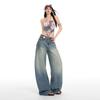 Women's American Washed Retro Wide-Leg Jeans - 2026 Spring High-Waisted Flattering Fit.