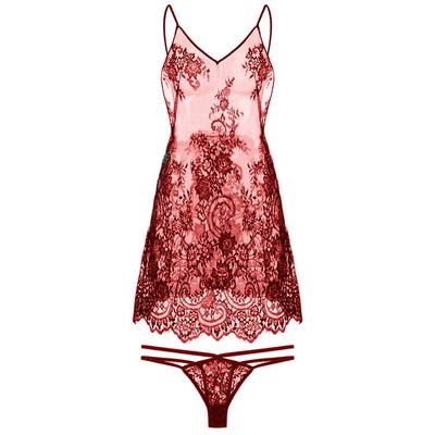 Babydoll Sexy Blumenstickerei Rückenfrei Sexy S [Loradouphi] Damenunterwäsche, Muster, Spitze, Slip, Durchsichtige Unterwäsche, T-Back-Shorts, Camisole,