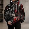 Men S Plus Size Long Sleeve Drawstring Hoodie American Flag Printed Black Red White Pullover With Kangaroo Pocket