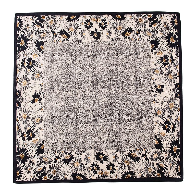 Mulberry Silk Scarf Spring and Summer Versatile Flower Language Black and White Printed Yarn Sunscreen Shawl Girls Gift
