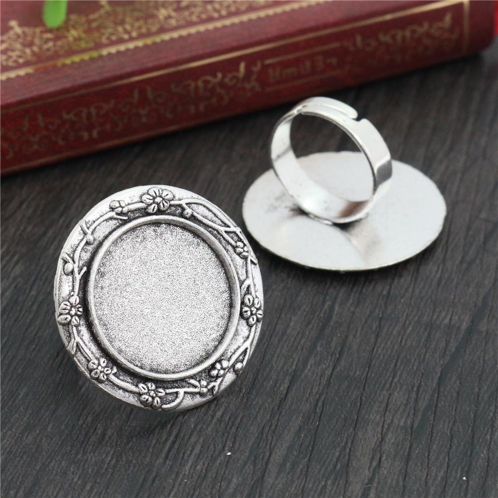 20mm 5 Stück Antik Versilbert Bronze Messing Verstellbare Ringfassungen Leer/Basis,Passend für 20mm Glas Cabochon,Knöpfe;Ringeinfassungen