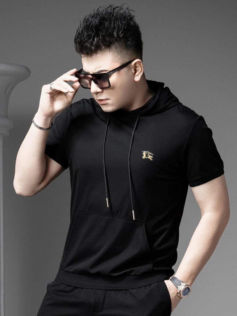 European High-End Small-Label Short-Sleeved T-Shirt for Men 2025 New Summer Trendy Brand Casual Hooded Half-Sleeved Sweatshirt