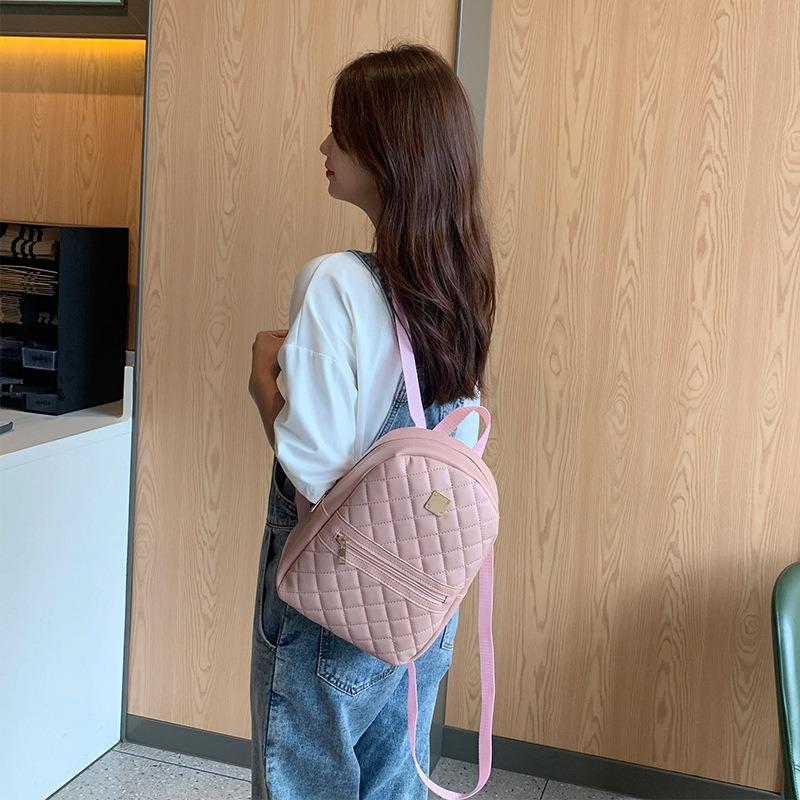 Embroidered Rhombus Large Women's Backpack New Zipper Large Capacity Versatile Polyester Lining Bag