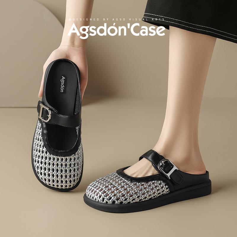 Augustine Baotou Slippers Women's 2025 New Summer Wear Woven Skirt Flat Bottom One Pedal Cool Slippers