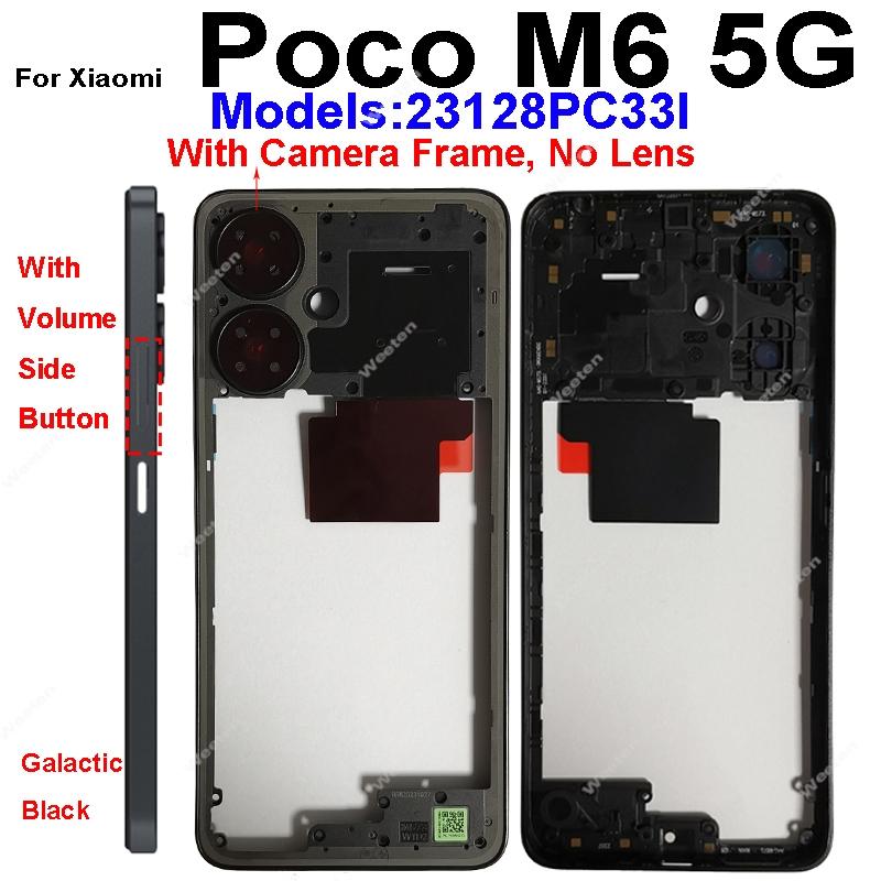 LCD Middle Frame Housing For Xiaomi Poco M6 M6 Pro 4G 5G Middle Frame Holder Cover With Volume Key Replacement Repair Parts