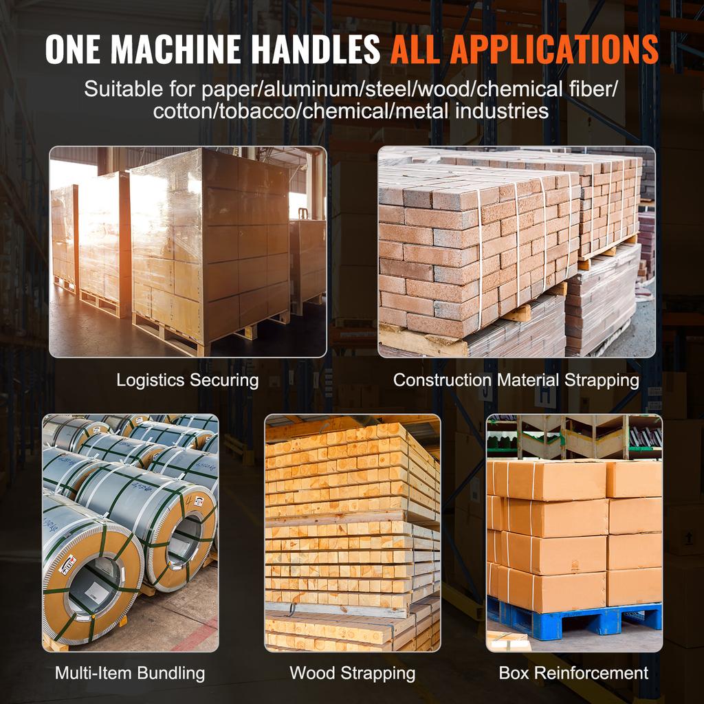 SucceBuy Automatic Electric Strapping Machine Portable Powered Banding Tool for 0.35"-0.63" PP PET Straps Packaging Box Pallet